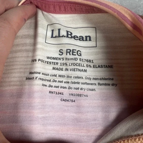 NWT L.L.Bean Women's S Reg Everyday SunSmart Tee Pink Orange Striped UPF 50 - Picture 4 of 7